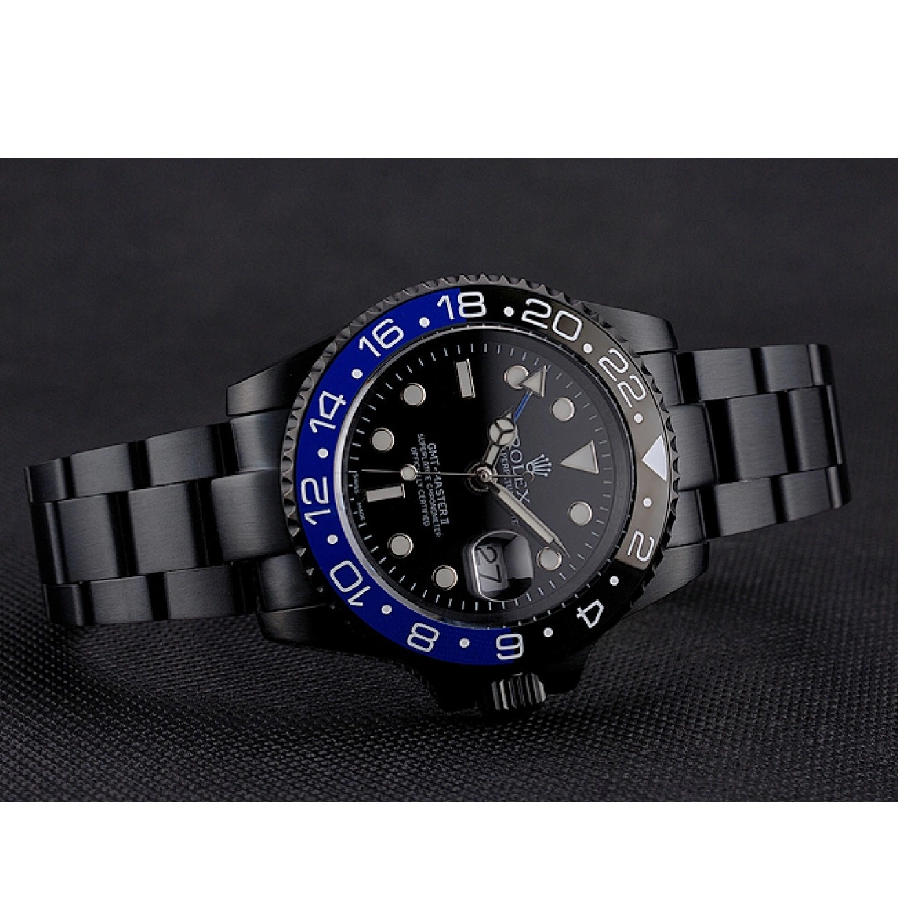 Aaa replica Case Bezel Dial Black And GMT Black Blue Swiss II Master Bracelet Black PVD Rolex And 0822